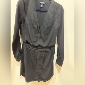 White House Black Market Gray Sheath Dress Long Sleeve Plunge Neckline